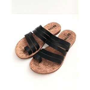 Korks by Kork Ease Scout Blk  Strappy Toe Loop Flat Sandal Cork Insole 9M
